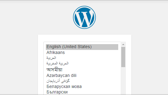 WordPress Installation Select Language