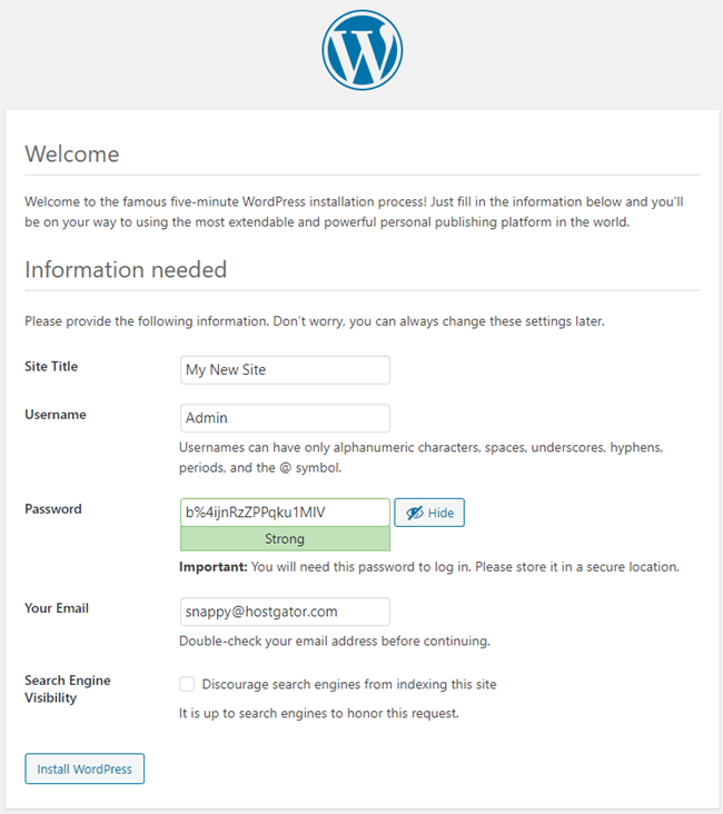 WordPress Installation Welcome Page